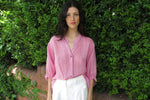 Load image into Gallery viewer, Fine Linen Balloon Sleeve Button Blouse Hot Pink
