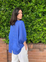 Load image into Gallery viewer, Fine Linen Balloon Sleeve Blouse Royal Blue
