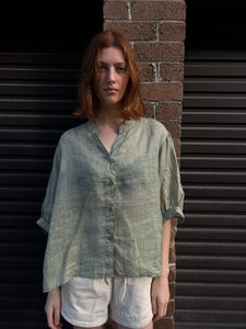 Fine Linen Balloon Sleeve Blouse