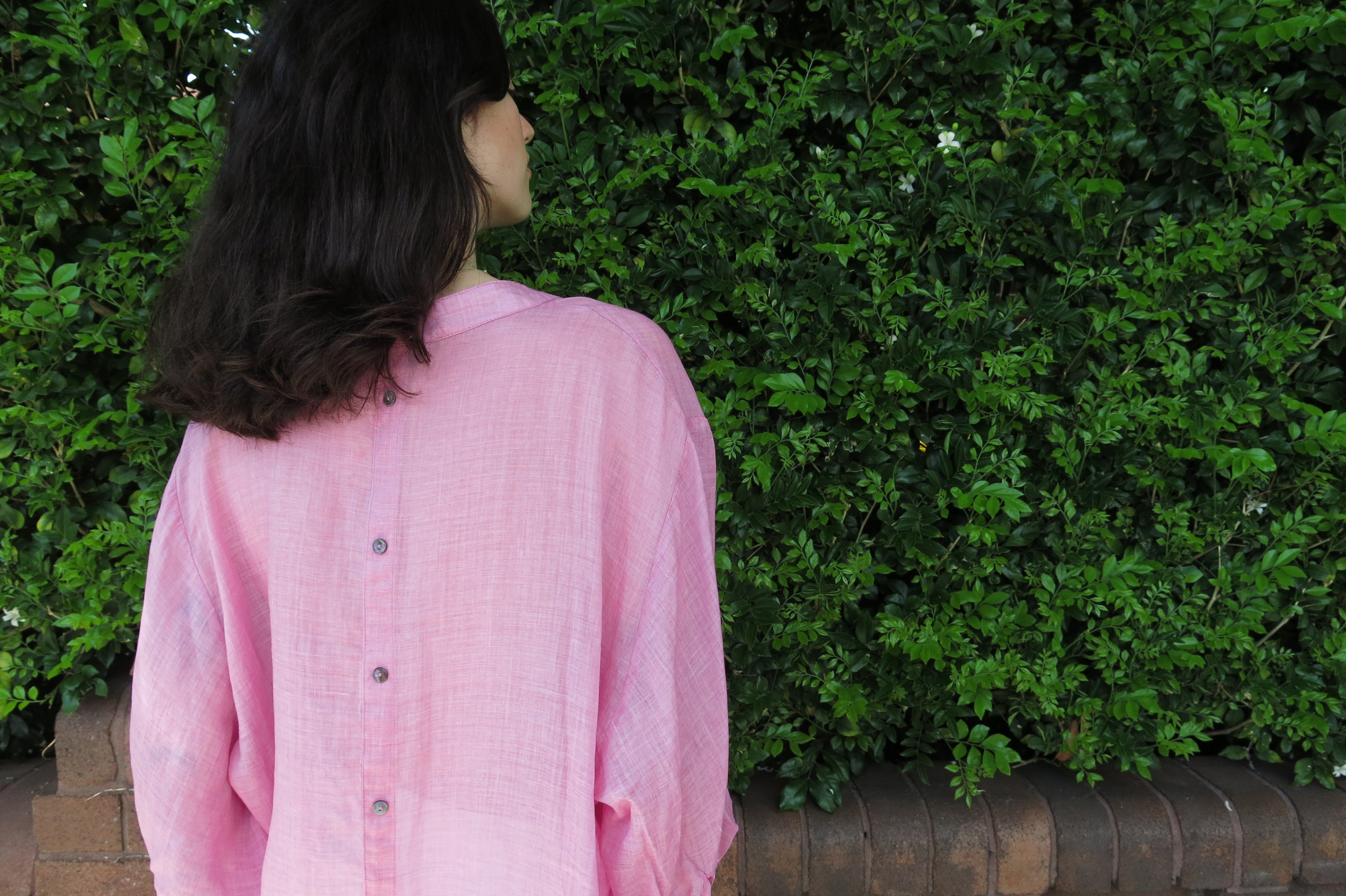 Fine Linen Balloon Sleeve Button Blouse Hot Pink