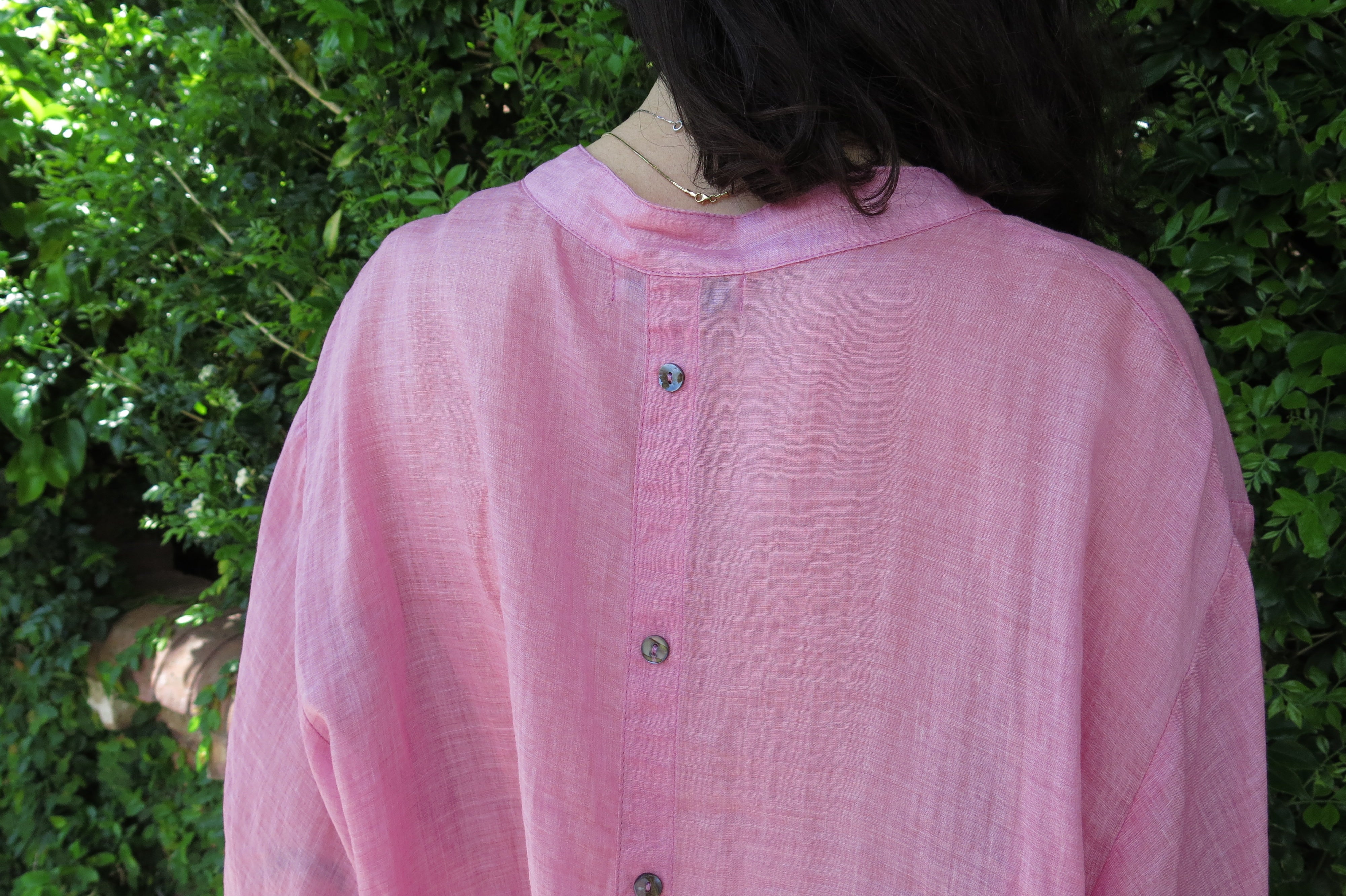 Fine Linen Balloon Sleeve Button Blouse Hot Pink